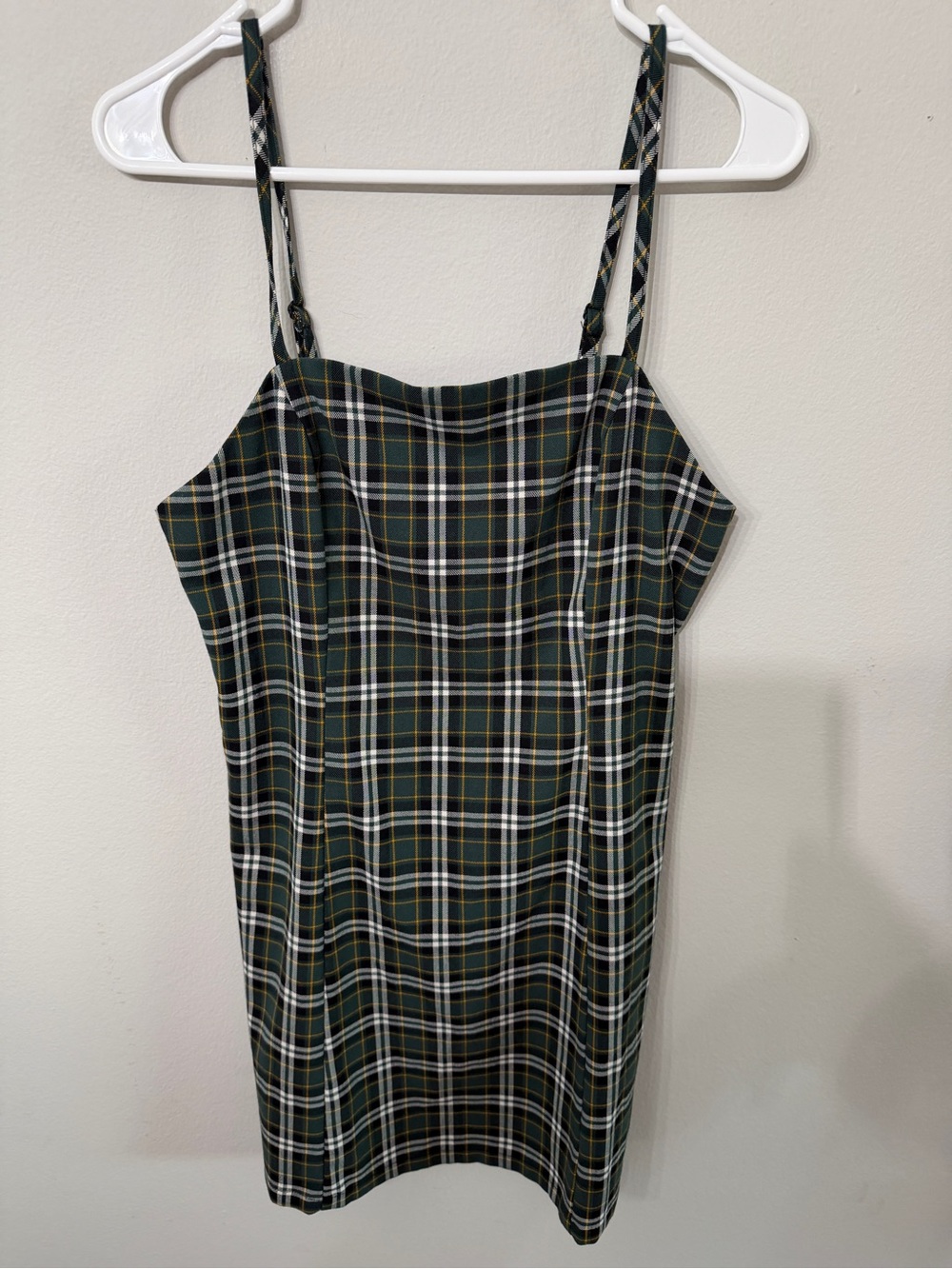 Women’s Empyre Green Plaid Tartan Spaghetti Strap Mini Dress Medium Y2K